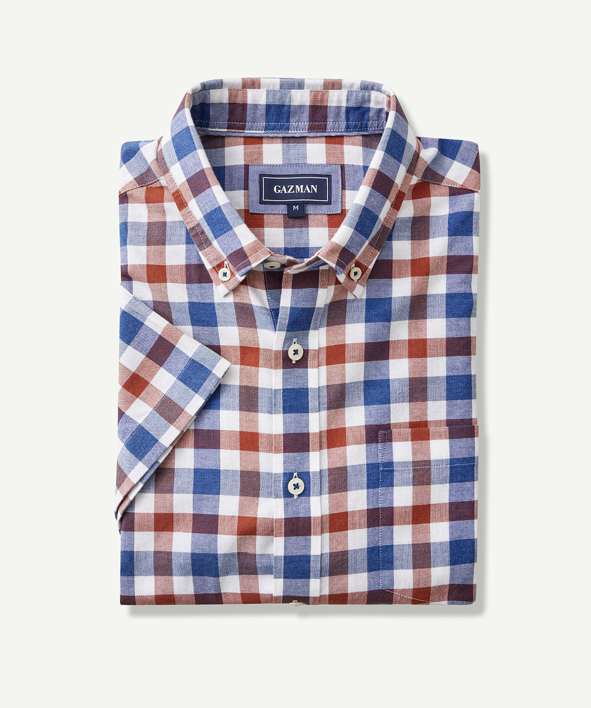 Casual Slub Check Short Sleeve Shirt - Navy Melange - Short Sleeve ...