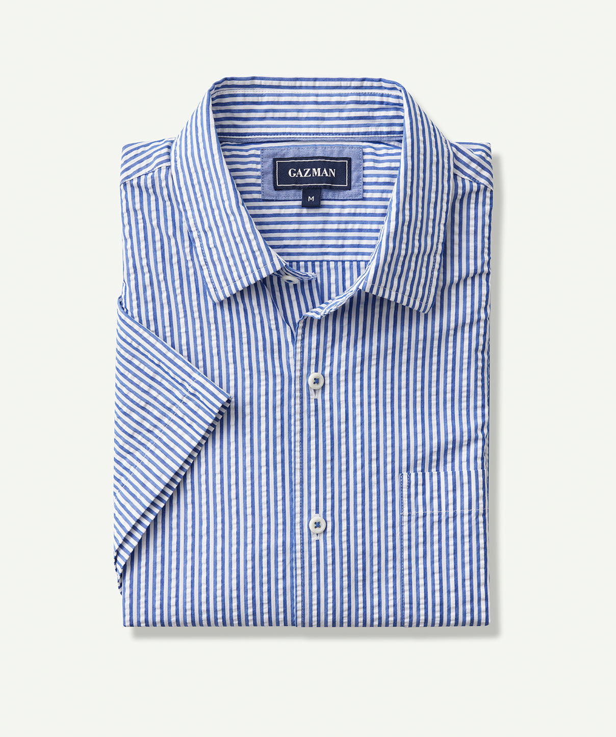 Casual Seersucker Stripe Short Sleeve Shirt - Blue - Short Sleeve ...