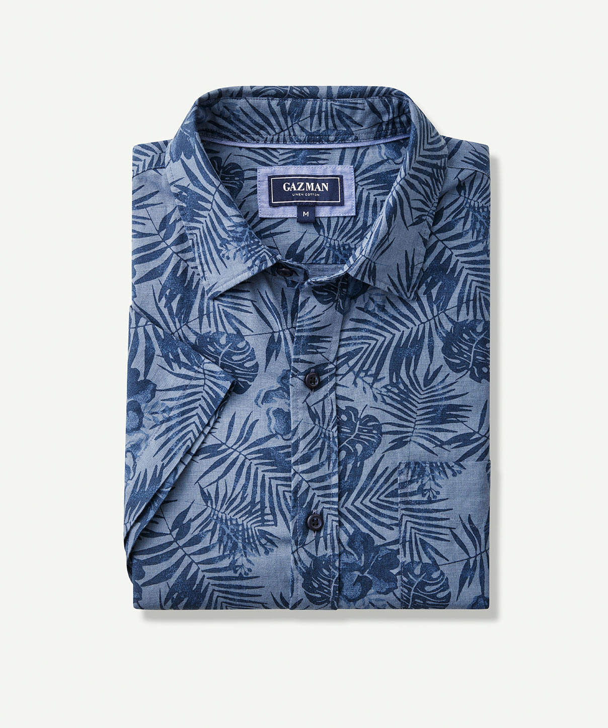 Linen Blend Hibiscus Print Short Sleeve Shirt - Chambray - Short Sleeve ...