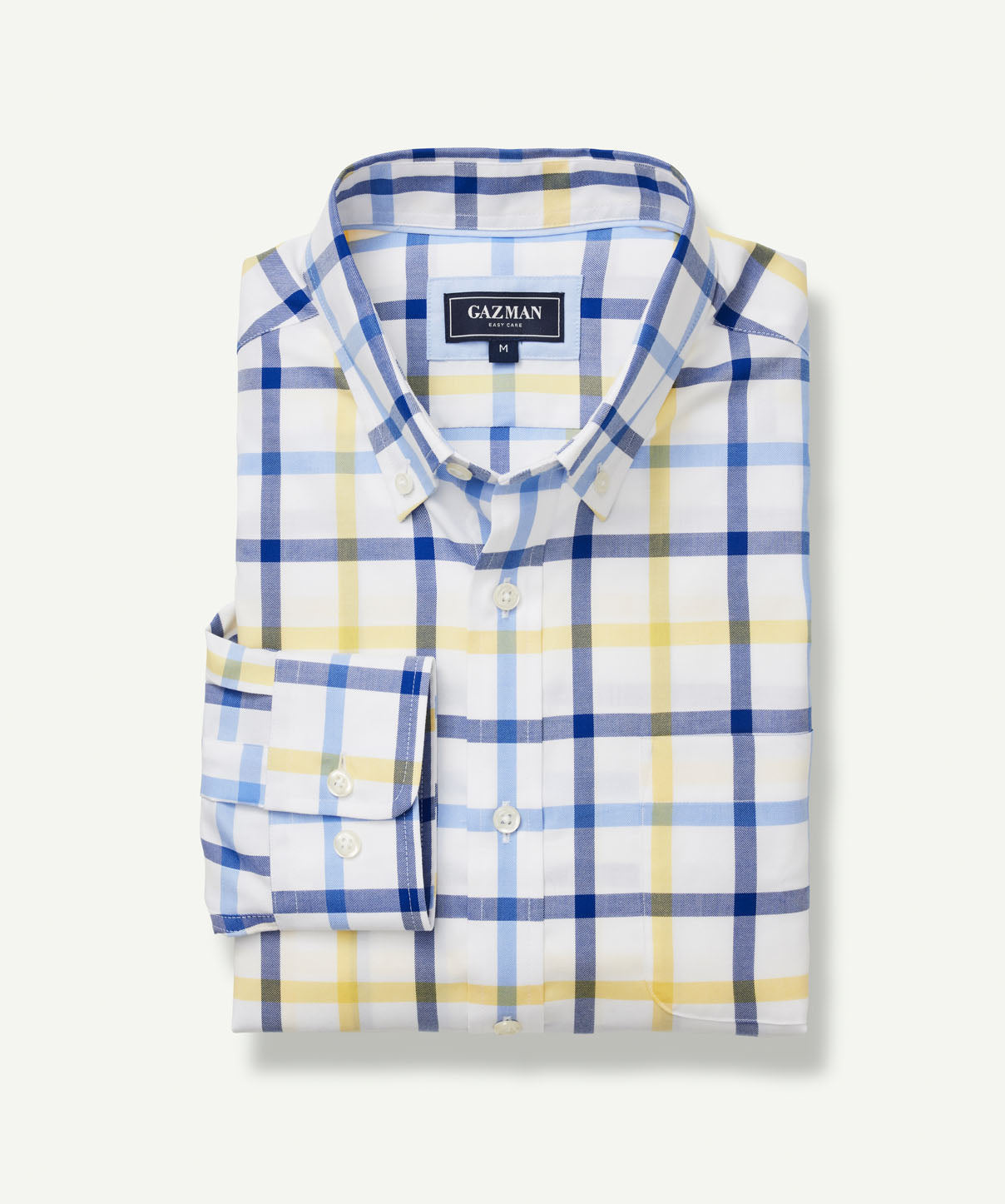 Easy Care Twill Large Check Long Sleeve Shirt - Yellow - Long Sleeve ...