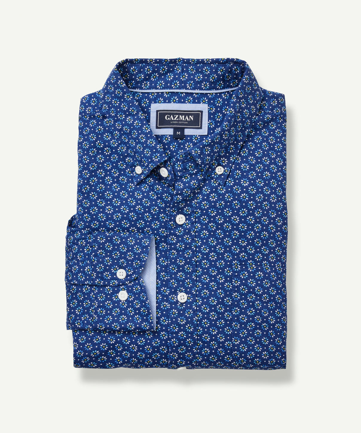 Linen Blend Floral Print Long Sleeve Shirt - Navy - Long Sleeve Shirts ...