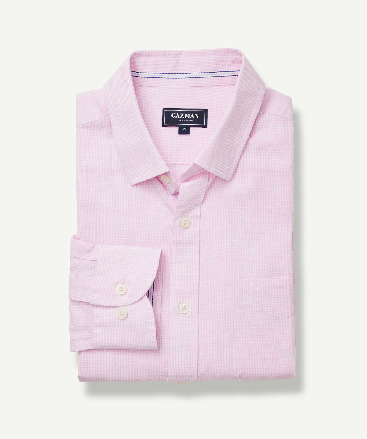 Linen Blend Houndstooth Long Sleeve Shirt - Pink - Long Sleeve Shirts ...