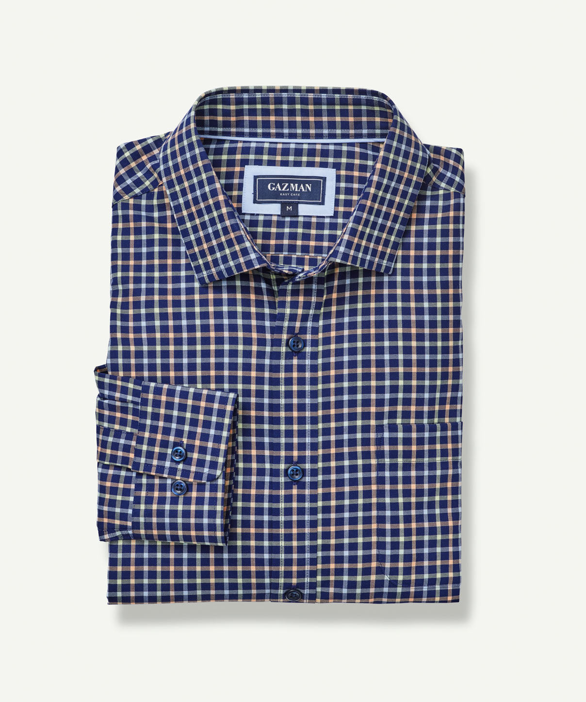 Easy Care Twill Multi Check Long Sleeve Shirt - Navy - Long Sleeve ...