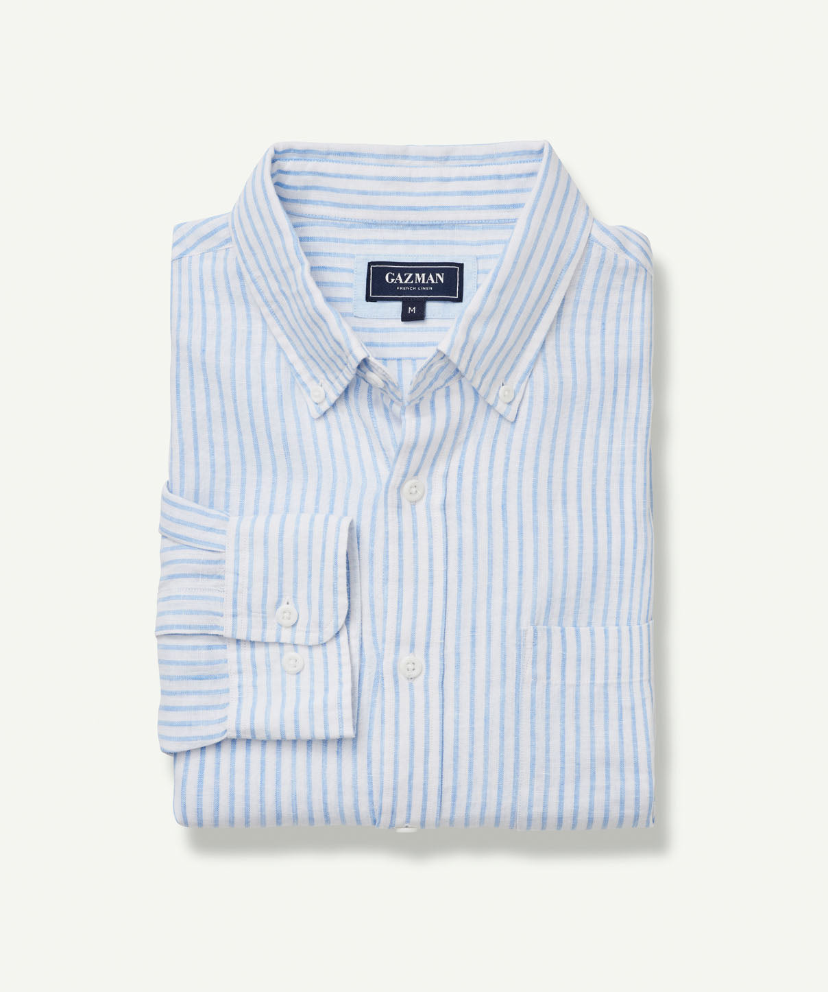 Pure French Linen Stripe Long Sleeve Shirt - Sky Blue - Long Sleeve ...