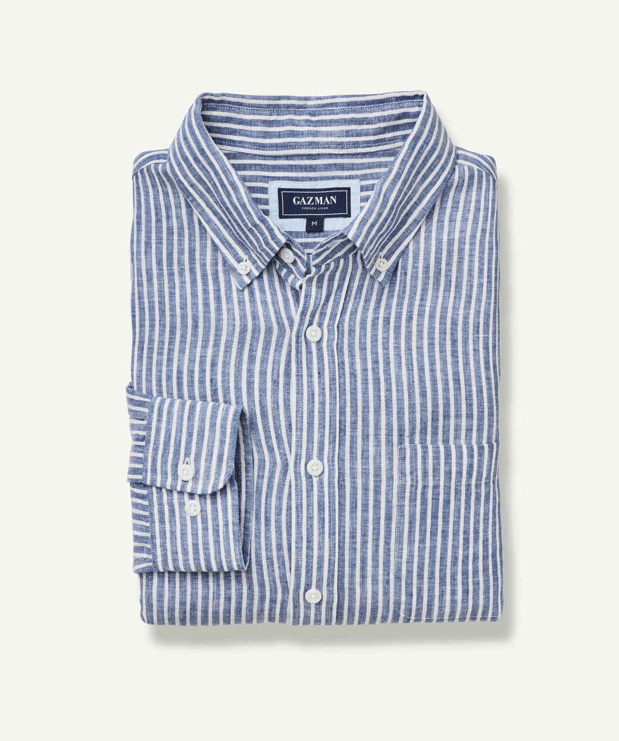 Pure French Linen Stripe Long Sleeve Shirt - Navy - Long Sleeve Shirts ...