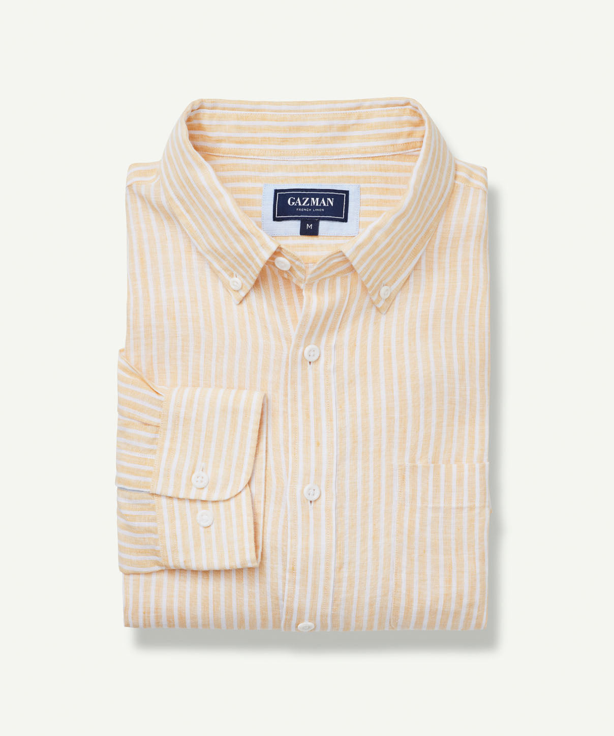 Pure French Linen Stripe Long Sleeve Shirt - Yellow - Long Sleeve ...