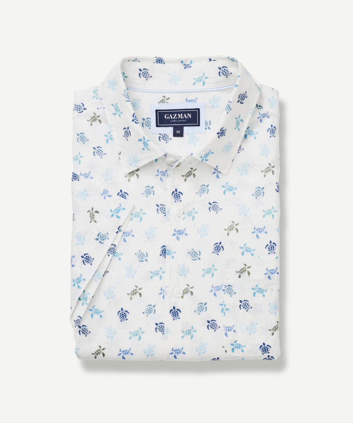 Linen Blend Turtle Print Short Sleeve Shirt - White - Short Sleeve ...