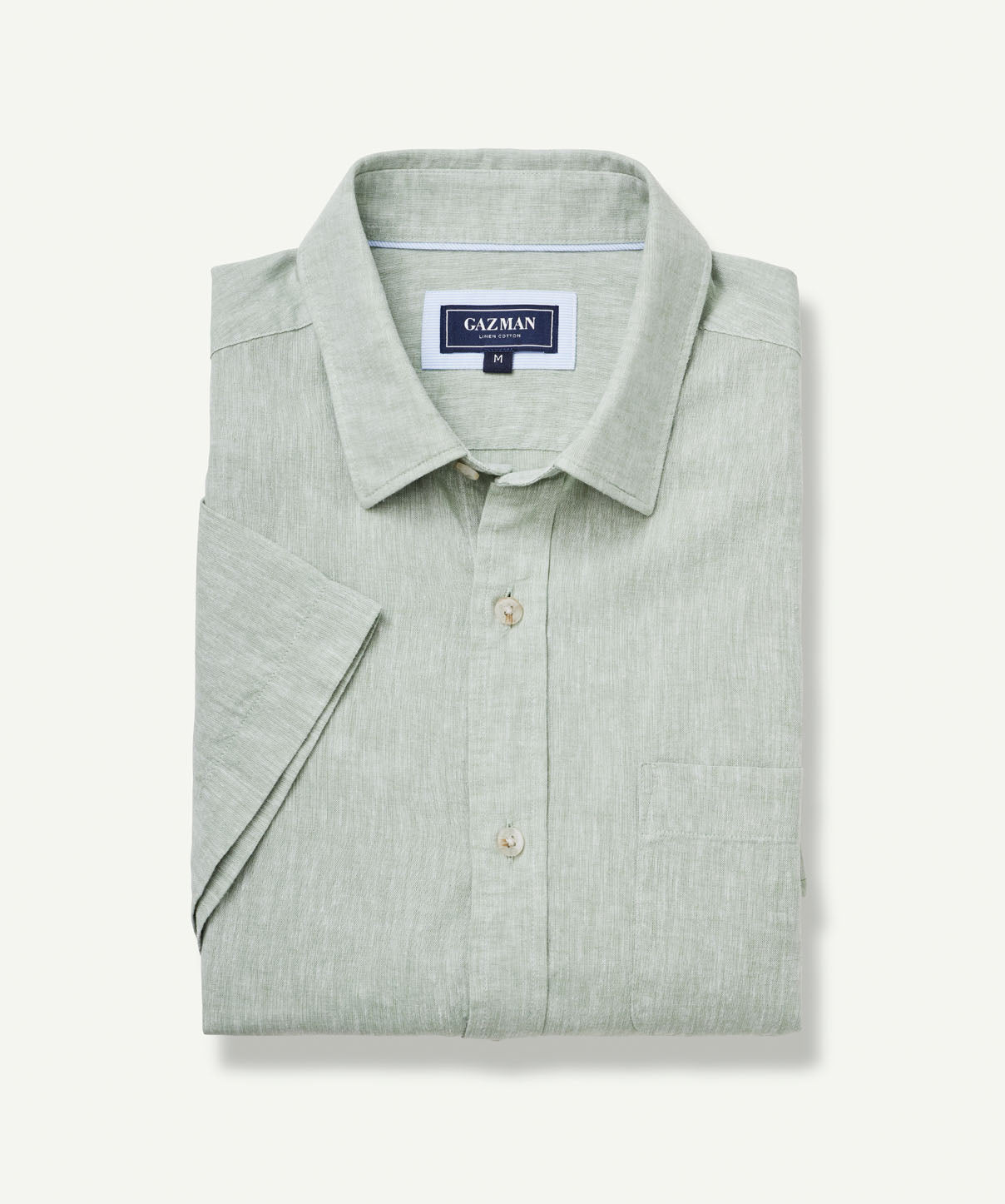 Linen Blend Plain Short Sleeve Shirt - Sage - Short Sleeve Shirts - GAZMAN