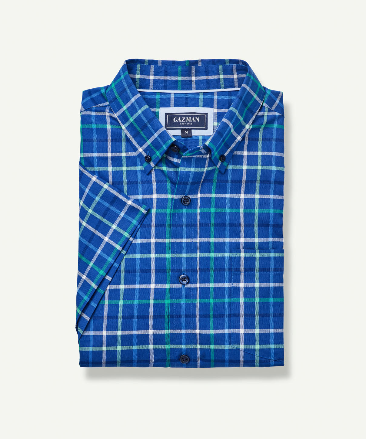 Easy Care Oxford Check Short Sleeve Shirt Navy Short Sleeve Shirts Gazman