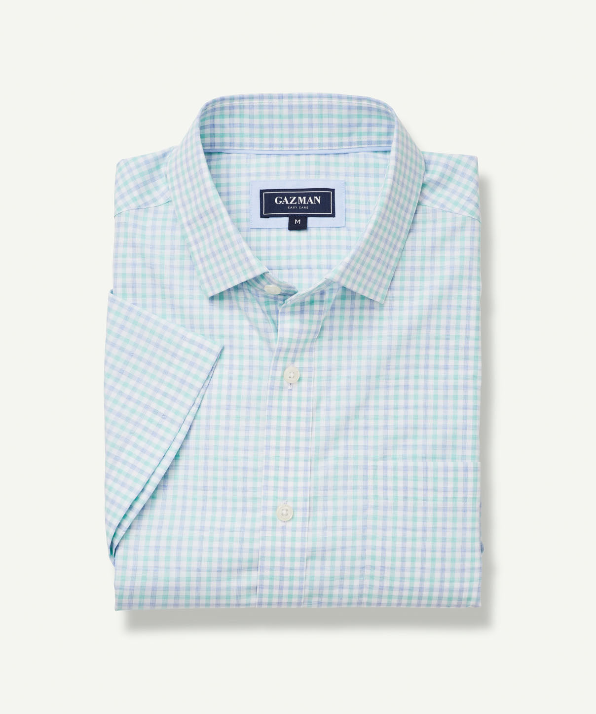 Easy Care Melange Check Short Sleeve Shirt - Emerald - Short Sleeve ...