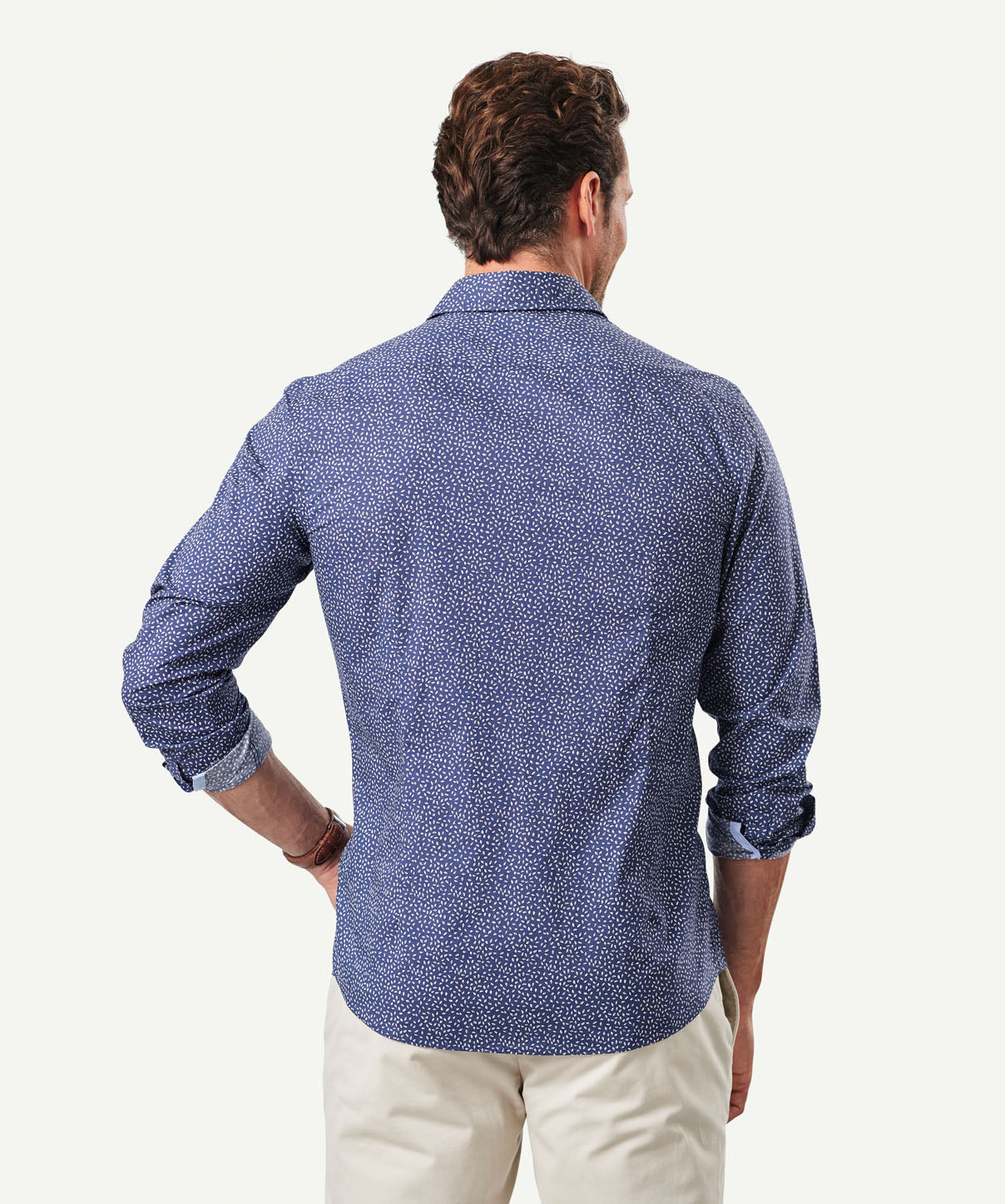 Tailored Casual Leaf Print Long Sleeve Shirt - Navy - Long Sleeve ...