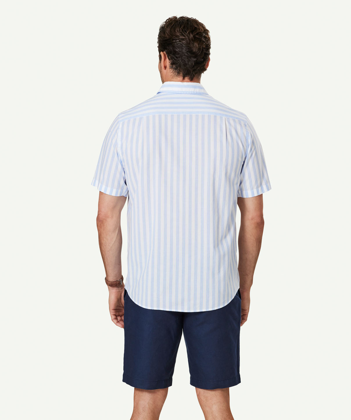 Casual Bold Melange Stripe Short Sleeve Shirt - Blue - Short Sleeve ...