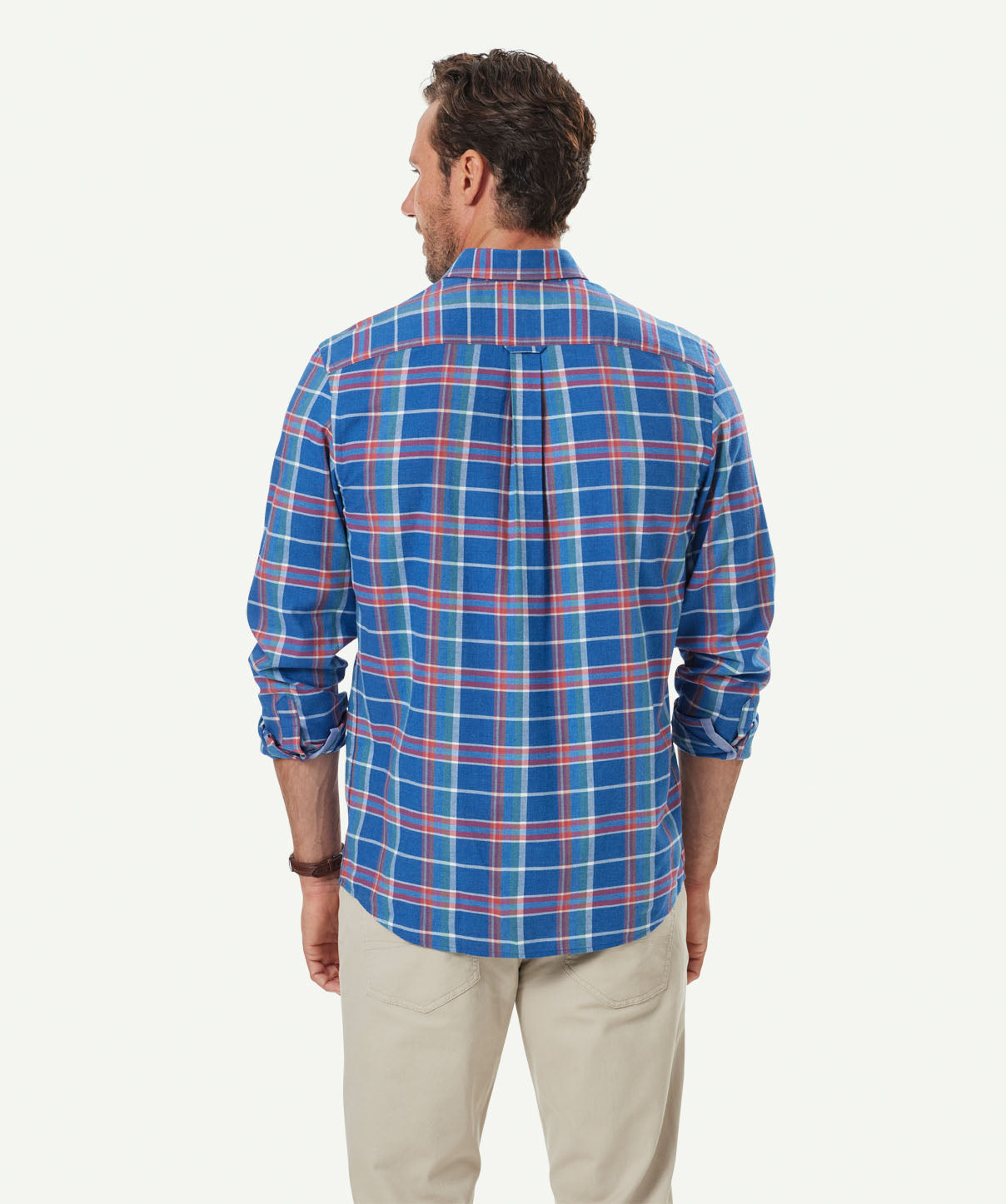 Brushed Twill Multi Check Long Sleeve Shirt - Indigo - Long Sleeve ...