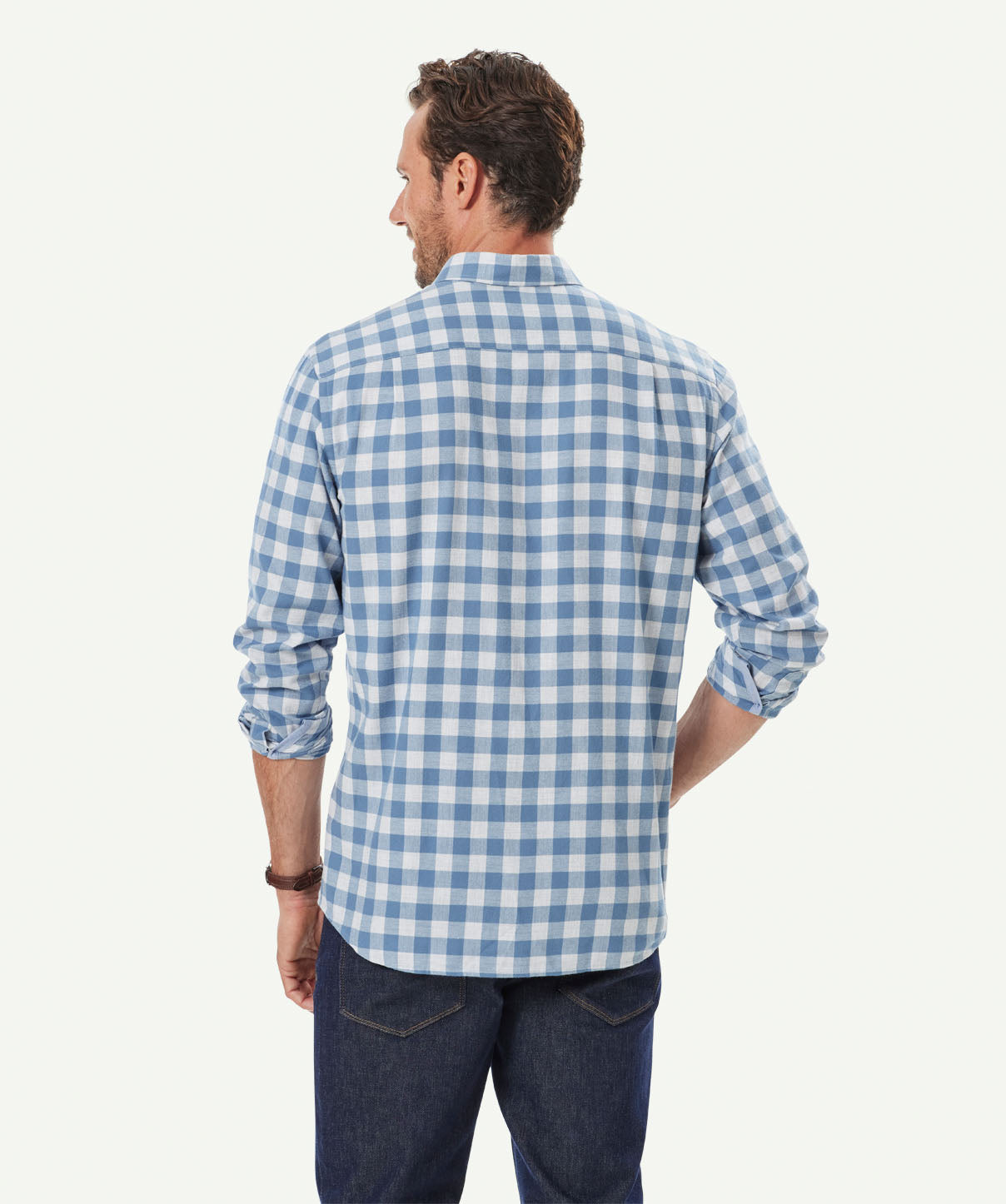 Brushed Twill Melange Check Long Sleeve Shirt - Slate - Long Sleeve ...