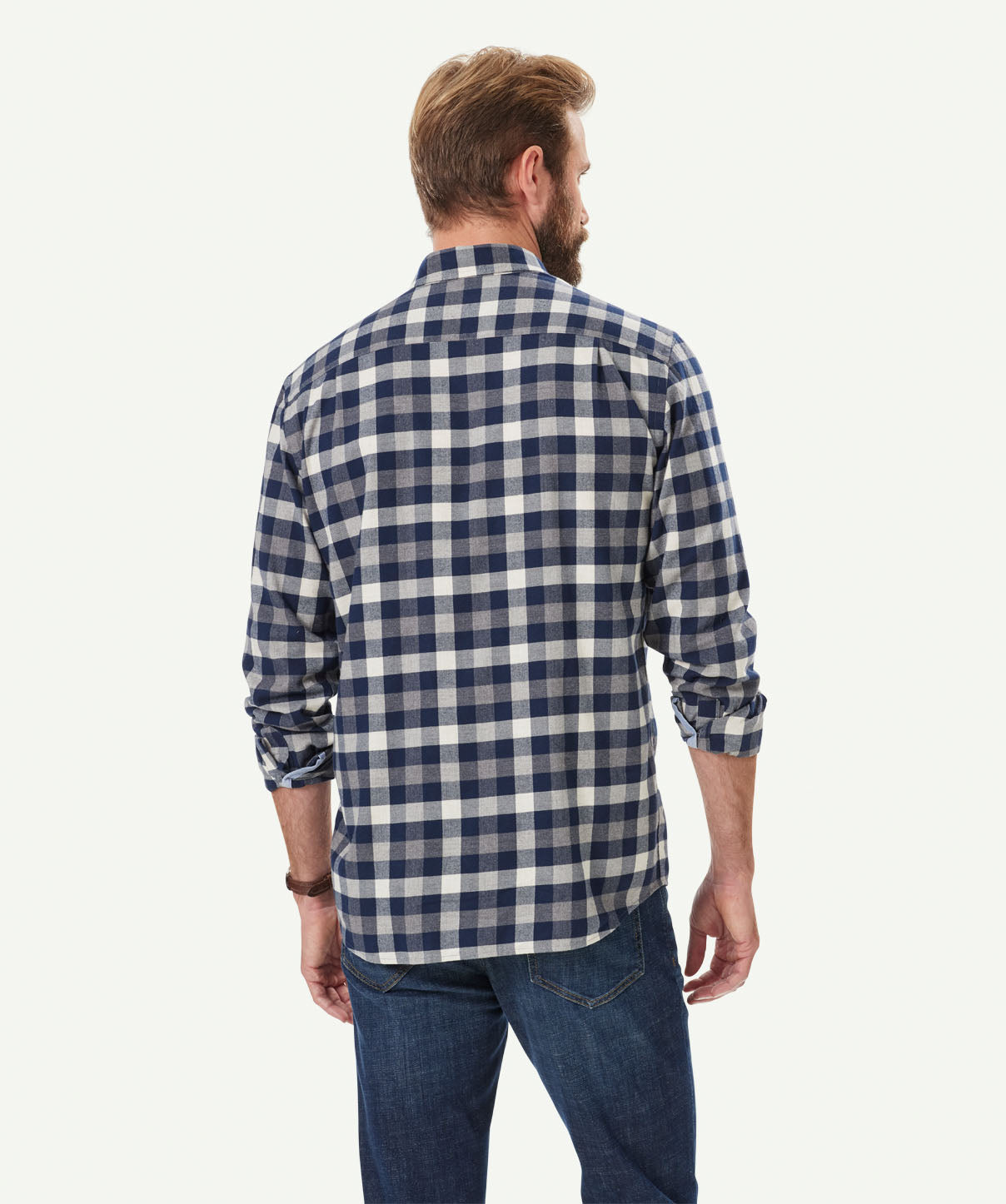 Brushed Twill Box Check Long Sleeve Shirt - Grey Melange - Long Sleeve ...