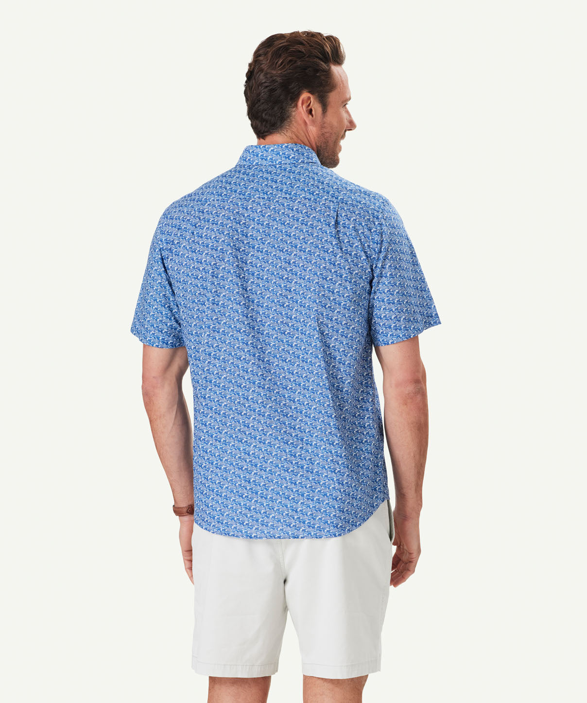 Casual Fish Print Short Sleeve Shirt - Navy - Short Sleeve Shirts - GAZMAN