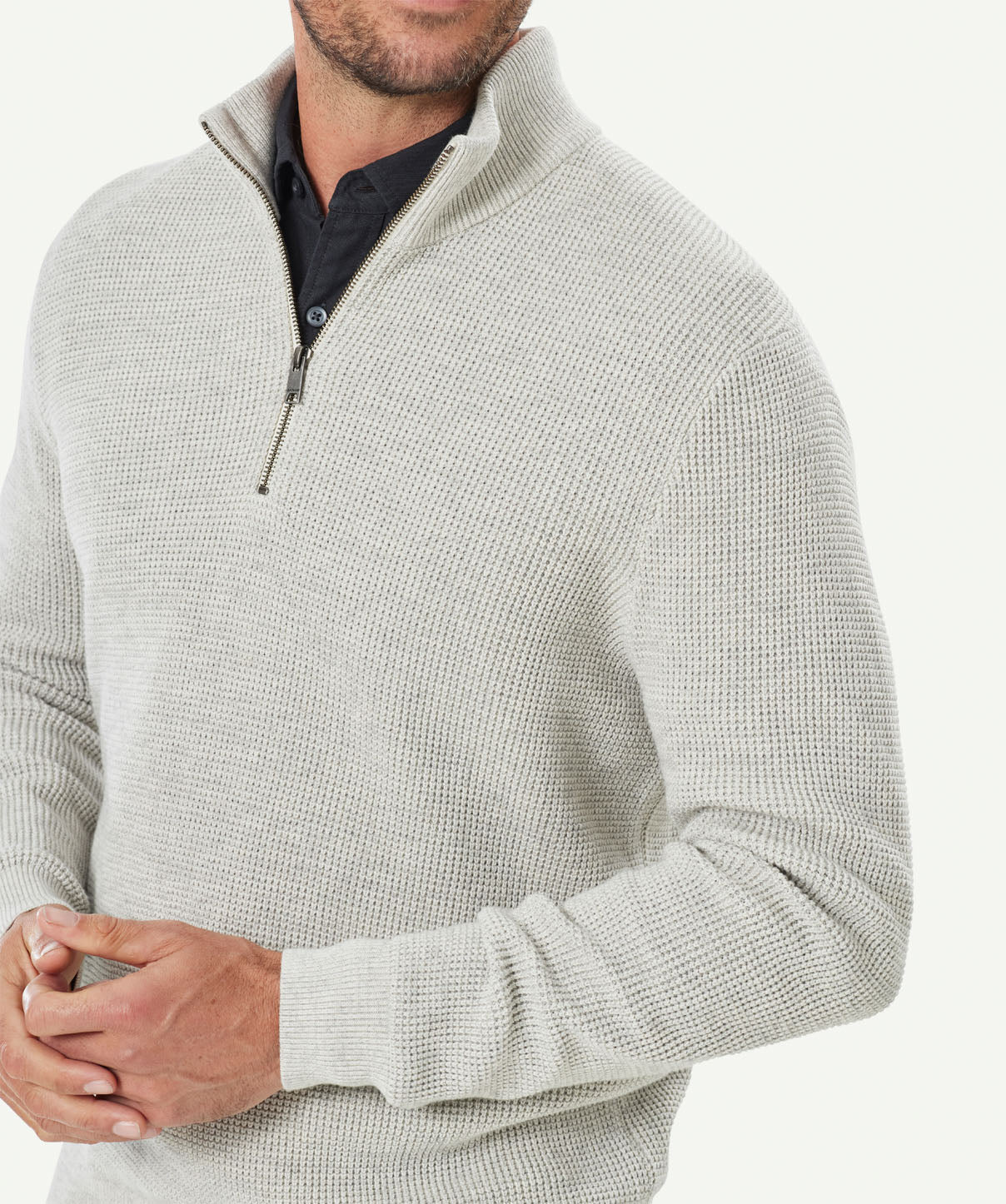 Waffle Half Zip Knit - Oatmeal - Knitwear - GAZMAN