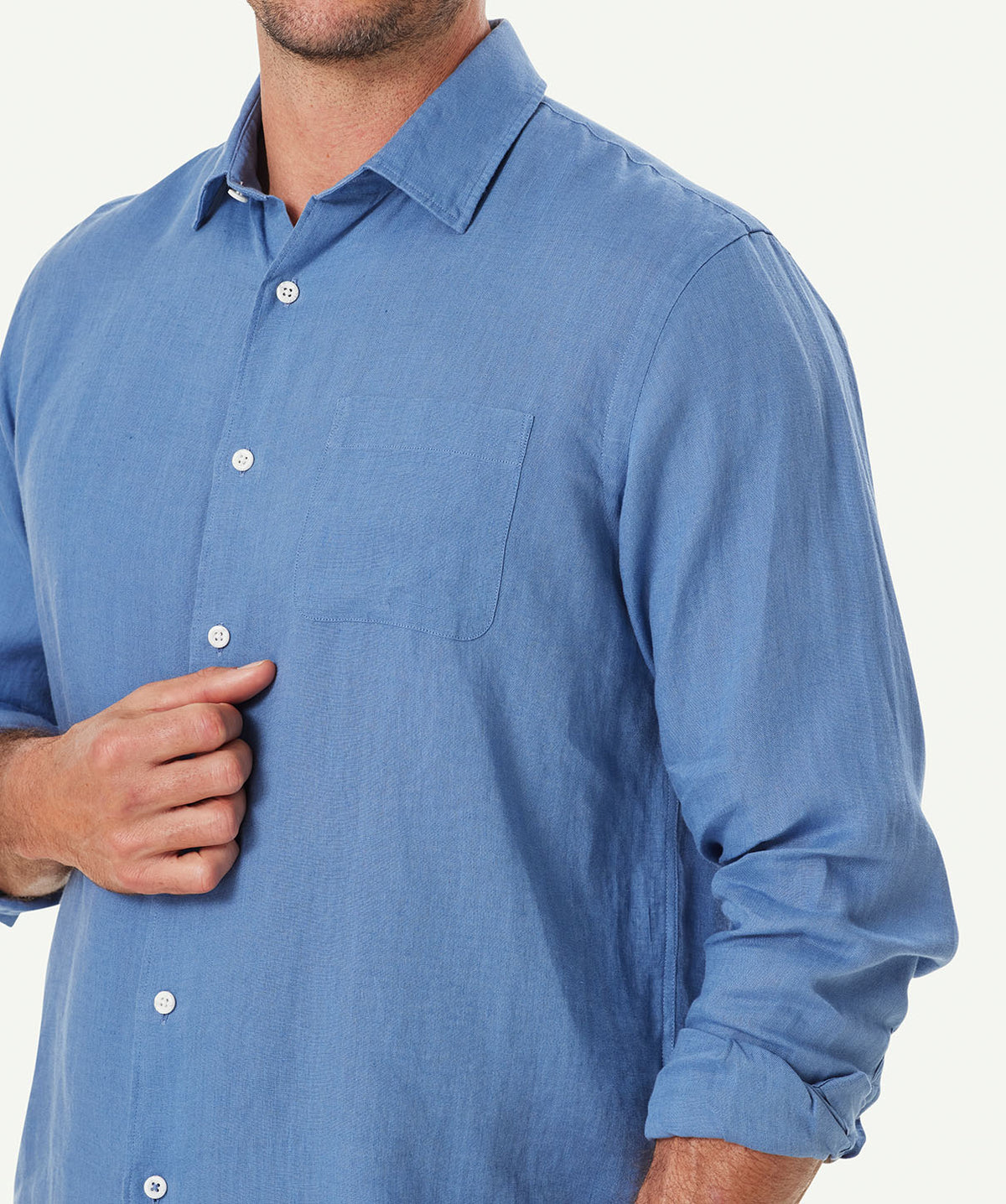Pure French Linen Long Sleeve Shirt - Sky Blue