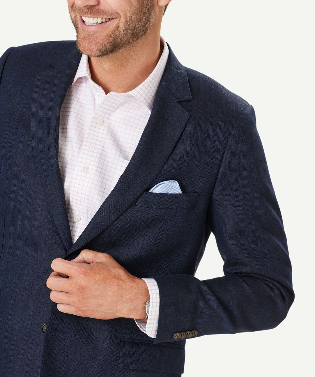 Pure Linen Herringbone Sports Jacket Navy Sports Jackets GAZMAN