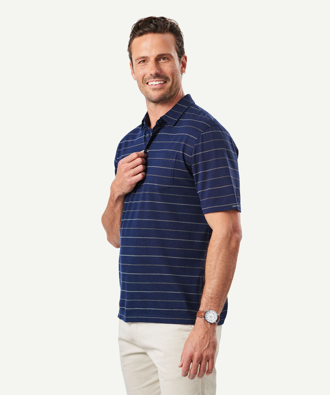 Smart Jacquard Stripe Polo - Navy - Polos - GAZMAN