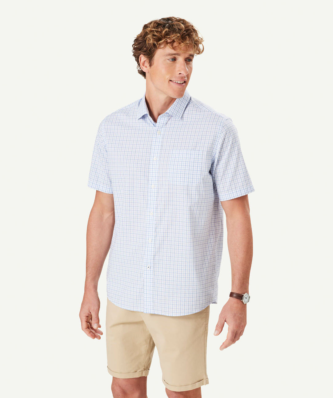 Easy Care Melange Check Short Sleeve Shirt - Navy - Short Sleeve