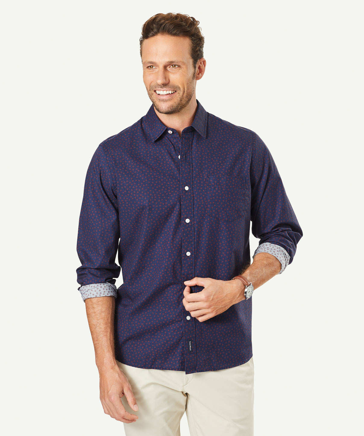 Casual Floral Print Long Sleeve Shirt - Navy - Long Sleeve Shirts - GAZMAN